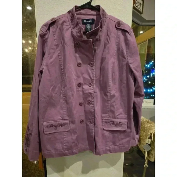 Denim & Co Women's L Purple Embroidered Spring Jacket Mid-Length - Picture 1 of 13